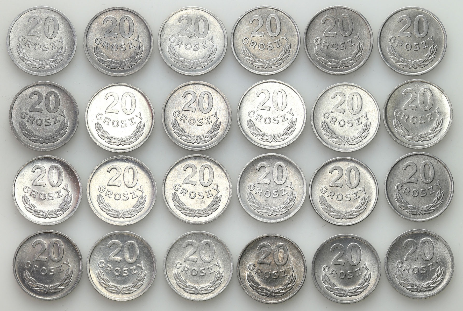 PRL. 20 groszy 1957-1985, zestaw 24 monet w tym NAJRZADSZY ROCZNIK